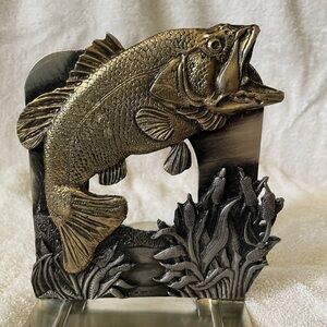 Elegant Vintage 1980s Large Mouth Bass Pewter Bookend